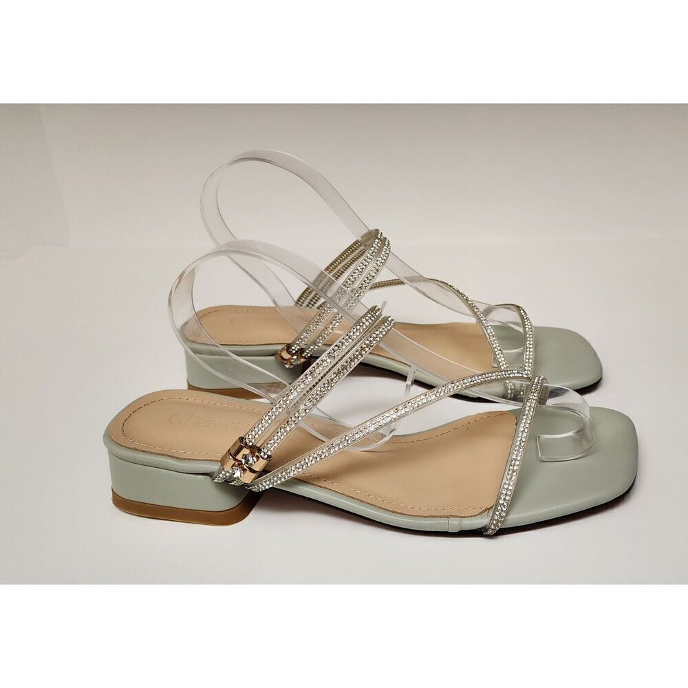 C. Paravano Women's Rhinestone Slide Sandals Shoes Mint Green Size US 6.5